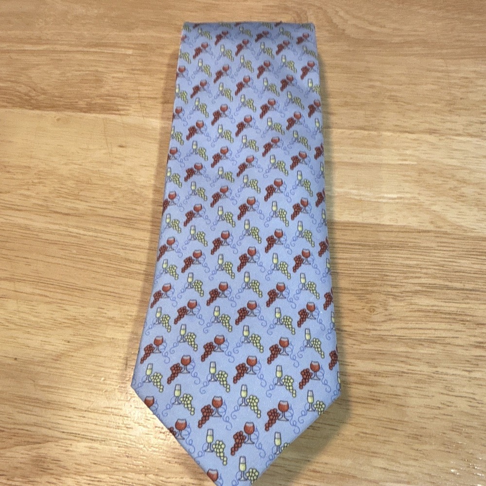 Tie Shop ROMA 100% Silk Tie Blue Novelty Wine Grapes Print Woven